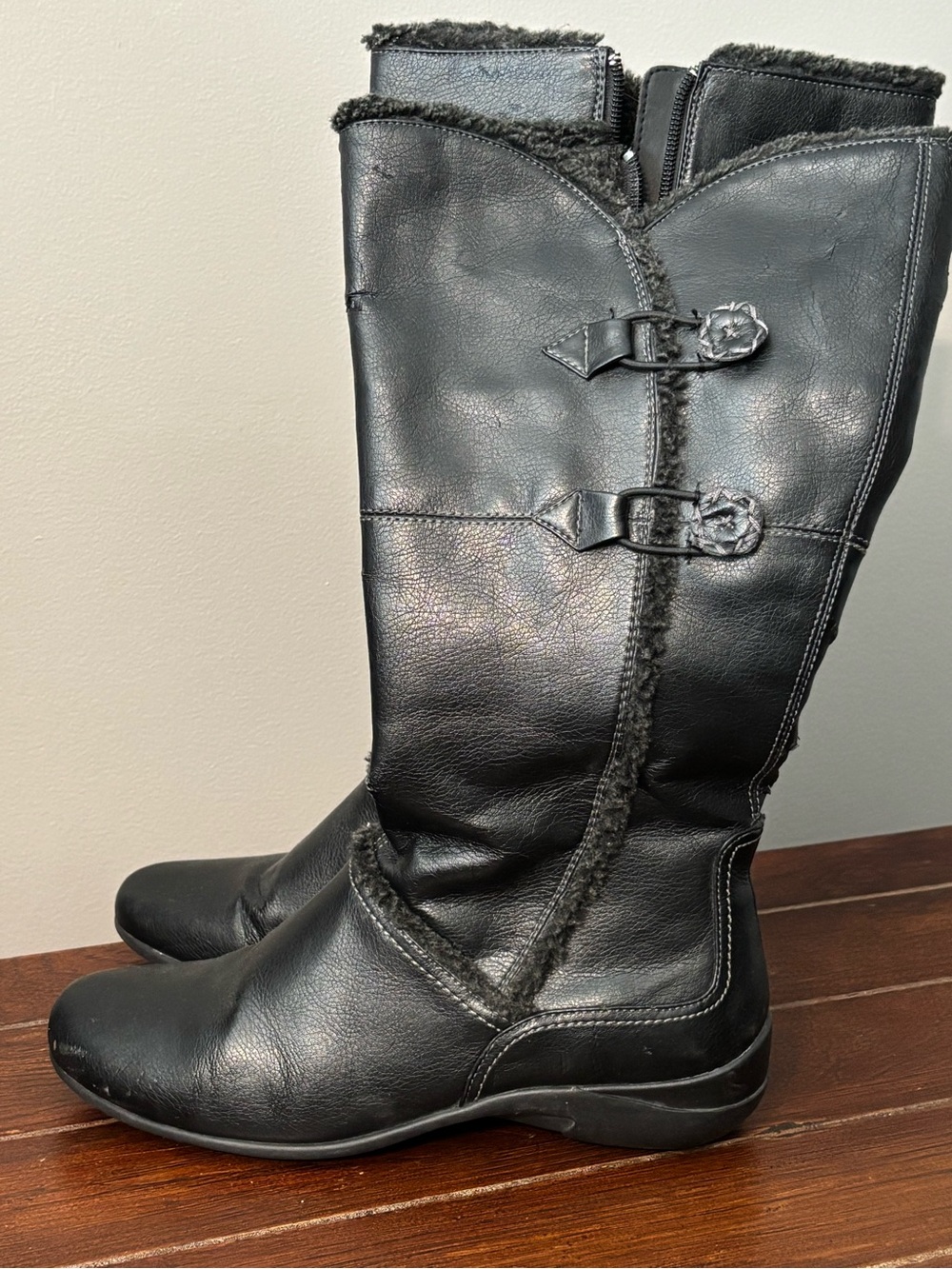 Hush Puppies Black Tall Faux-Fur Trim Riding Boots